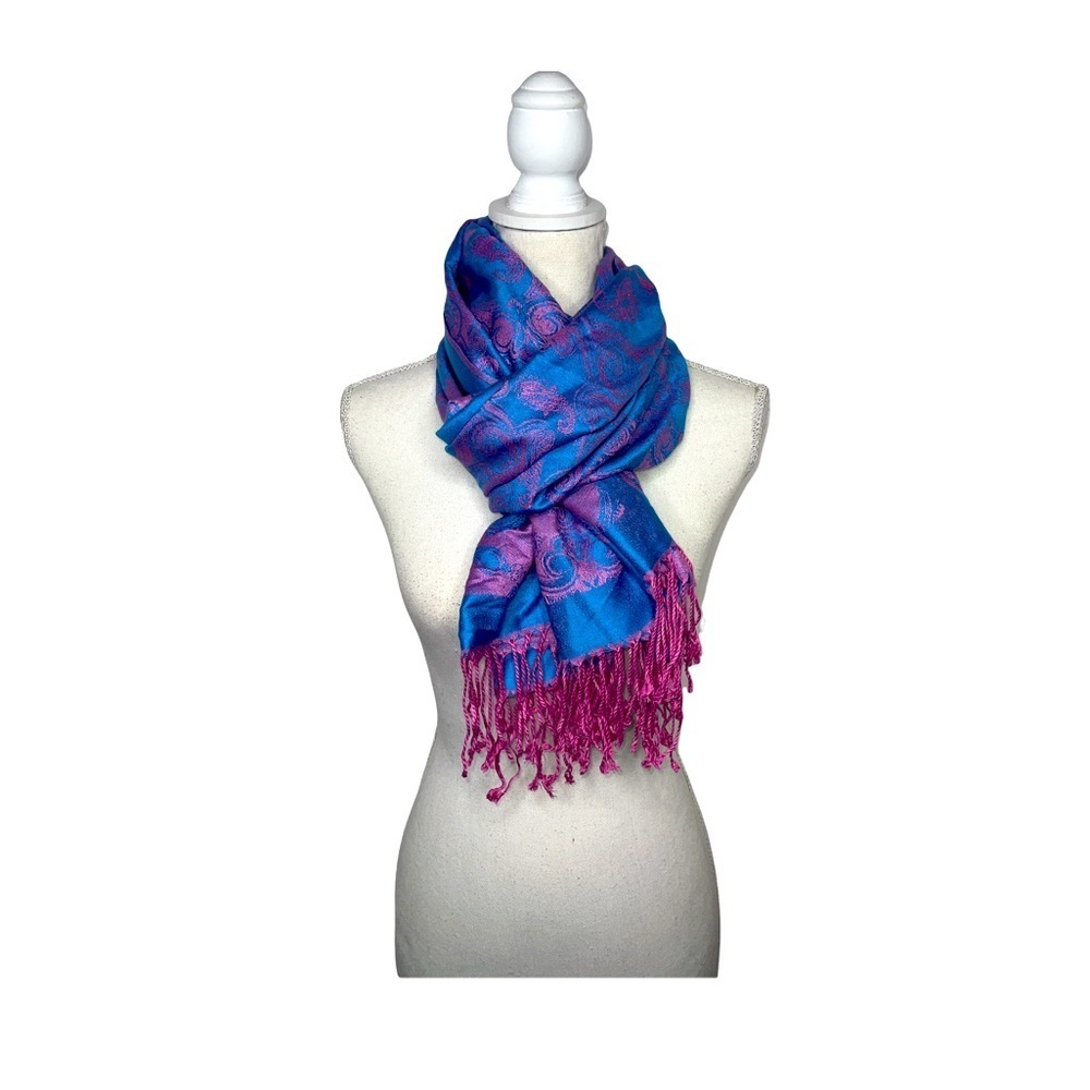 Pink & Blue Paisley Print Scarf